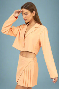 Cropped Button Down Blazer - Apricot