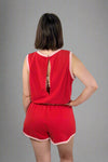 French Terry Sleeveless Romper - Red