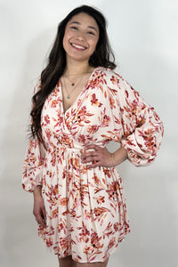 Cross Over Dress Floral Orange