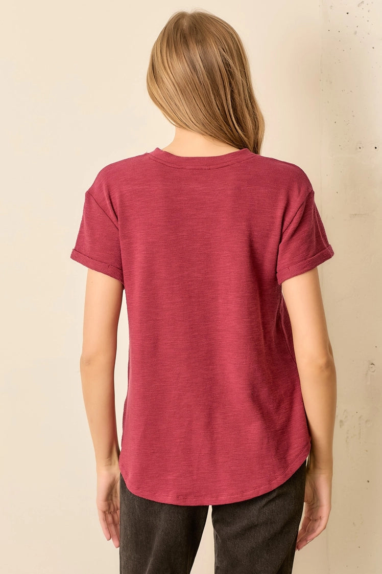 Round Neck Top - Burgundy