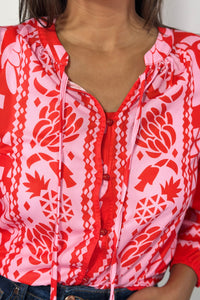Floral Print Pink & Red Top