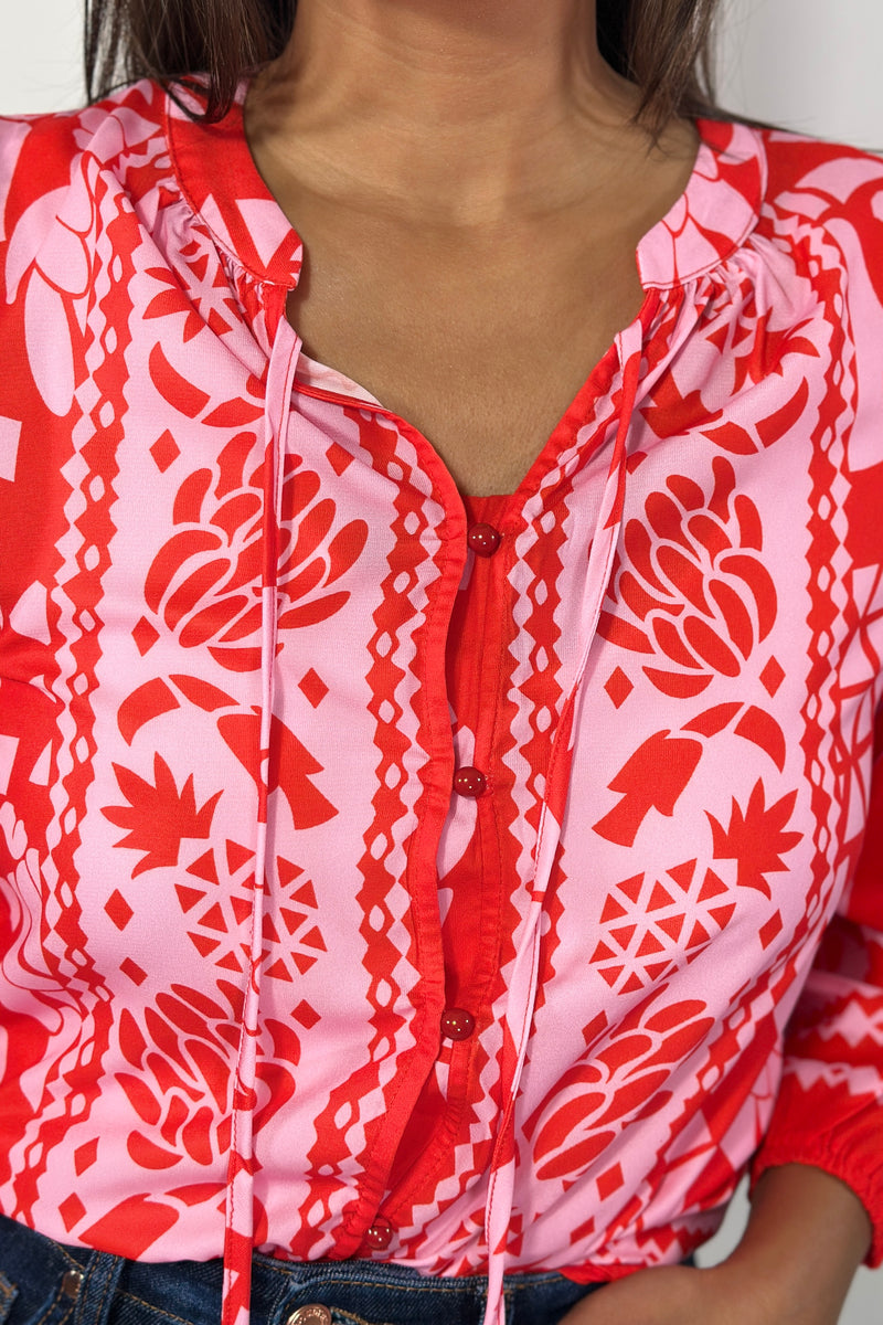 Floral Print Pink & Red Top