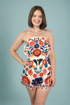 Vibrant Boho Floral Strapless Romper