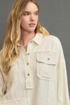 Contrast Half Button Down Top - Oatmeal