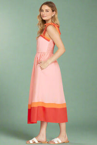 Color Block Tube Midi Dress - Pink