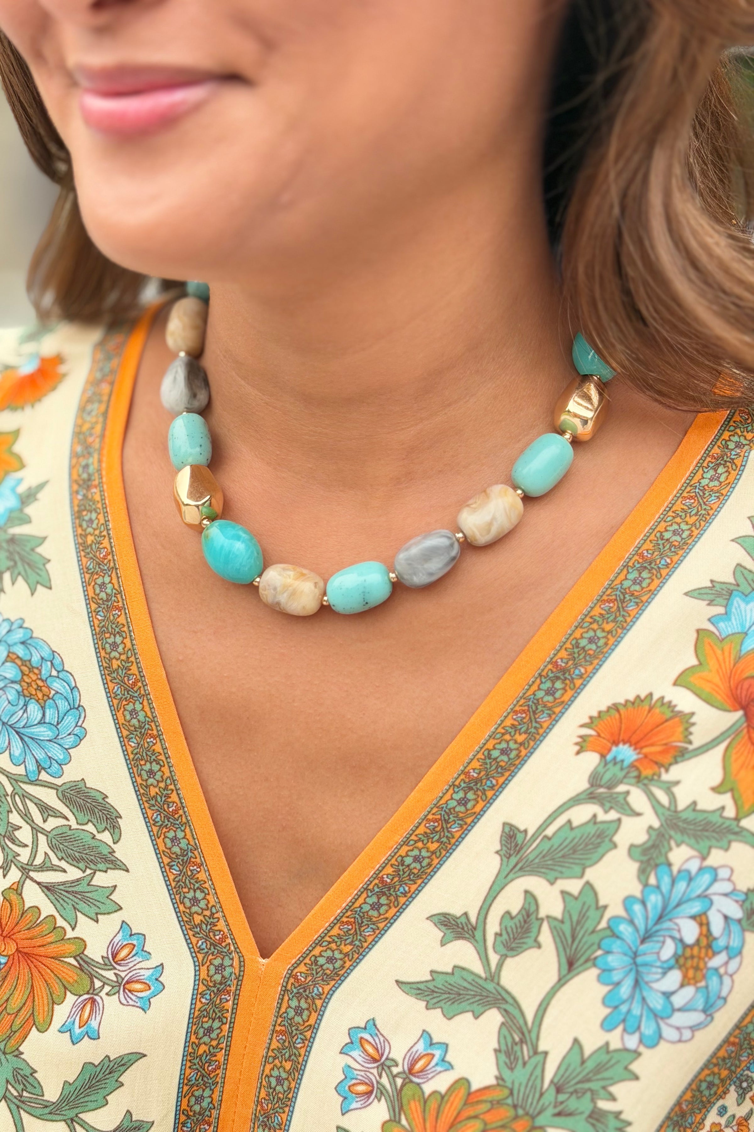 Marble Stone Geo Necklace - Turquiose