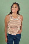 Striped Fitted Tank Top - Tan