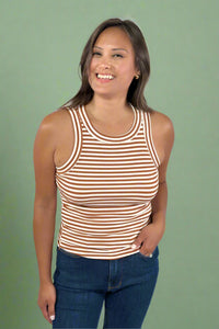 Striped Fitted Tank Top - Tan
