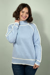 Contrast Trim Knit Sweater - Light Blue