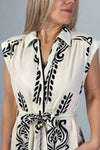 Two Tone Printed Midi Dress - Cream