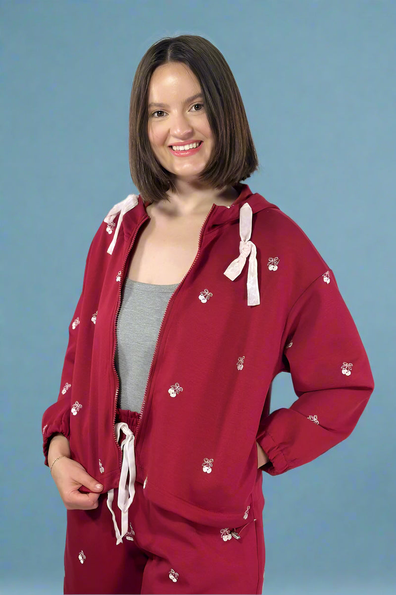 Sweet Cherries Zip Up Hoodie - Red