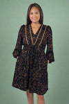 Floral V-Neck Long Sleeve Mini Dress