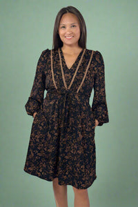 Floral V-Neck Long Sleeve Mini Dress