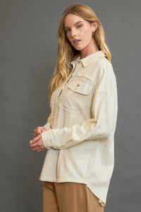 Contrast Half Button Down Top - Oatmeal