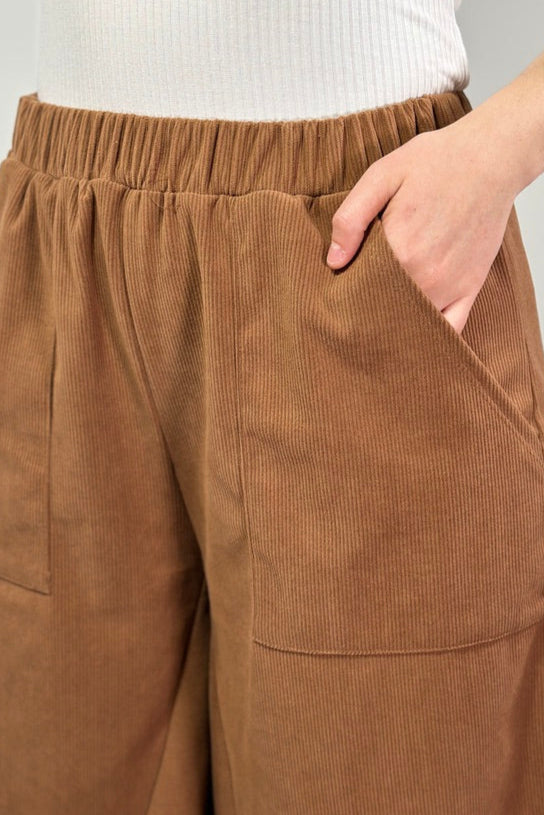 Wide-Leg Corduroy Culotte Pants - Camel