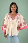 Embroidered Gauzy Top - Peach Pink