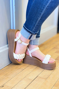 Invoke Braided Strap Platform Wedge - Bone