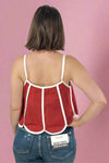 Scalloped Hem Contrast Top - Crimson