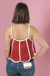 Scalloped Hem Contrast Top - Crimson