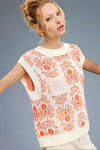 Floral Sleeveless Sweater Vest Top - Orange