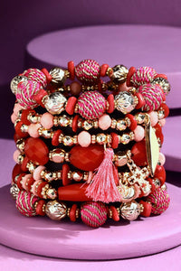 7 Strand Mixed Bead Bracelet - Pink