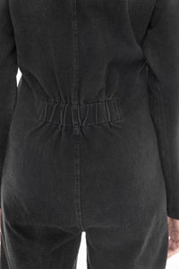Mineral Wash Cotton Blend Jumpsuit Black