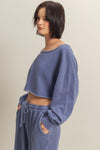 Frayed Long Sleeve Crop Top - Dark Night
