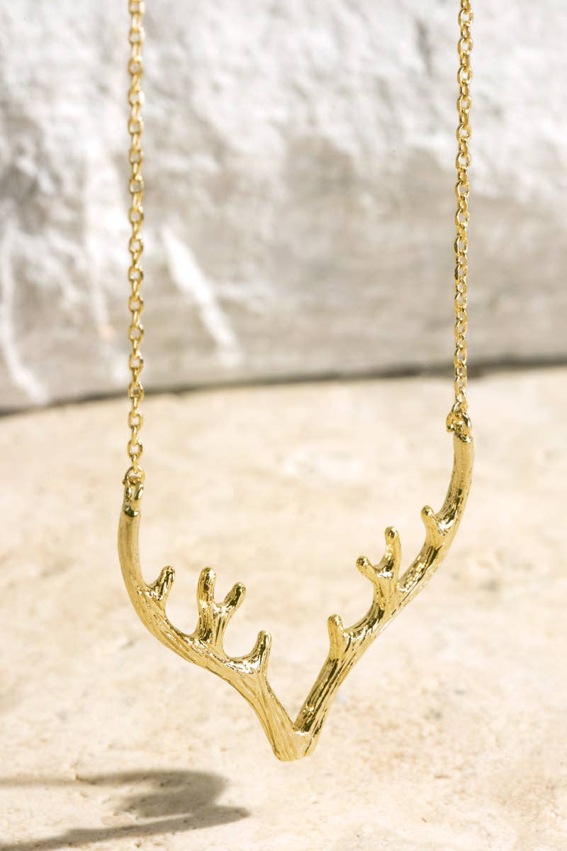 Textured Metal Antler Short Necklace - Gold