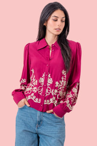 Flower Embroidered Shirt - Pink