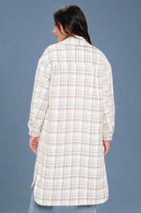 Almond Aura Plaid Shirt Coat - Brown