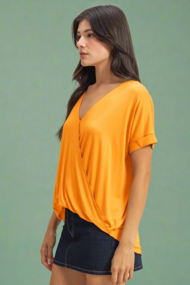 Short Sleeve Surplice Top - Orange