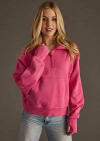 Quarter Zip Sweatshirt - Bright Pink