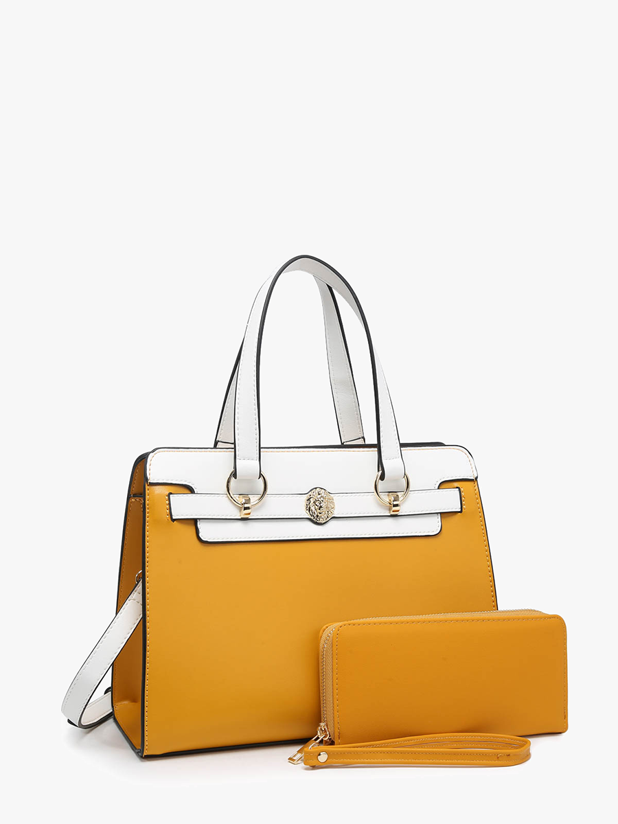 Lexie Two-Tone Lion Satchel Bag - Mustard