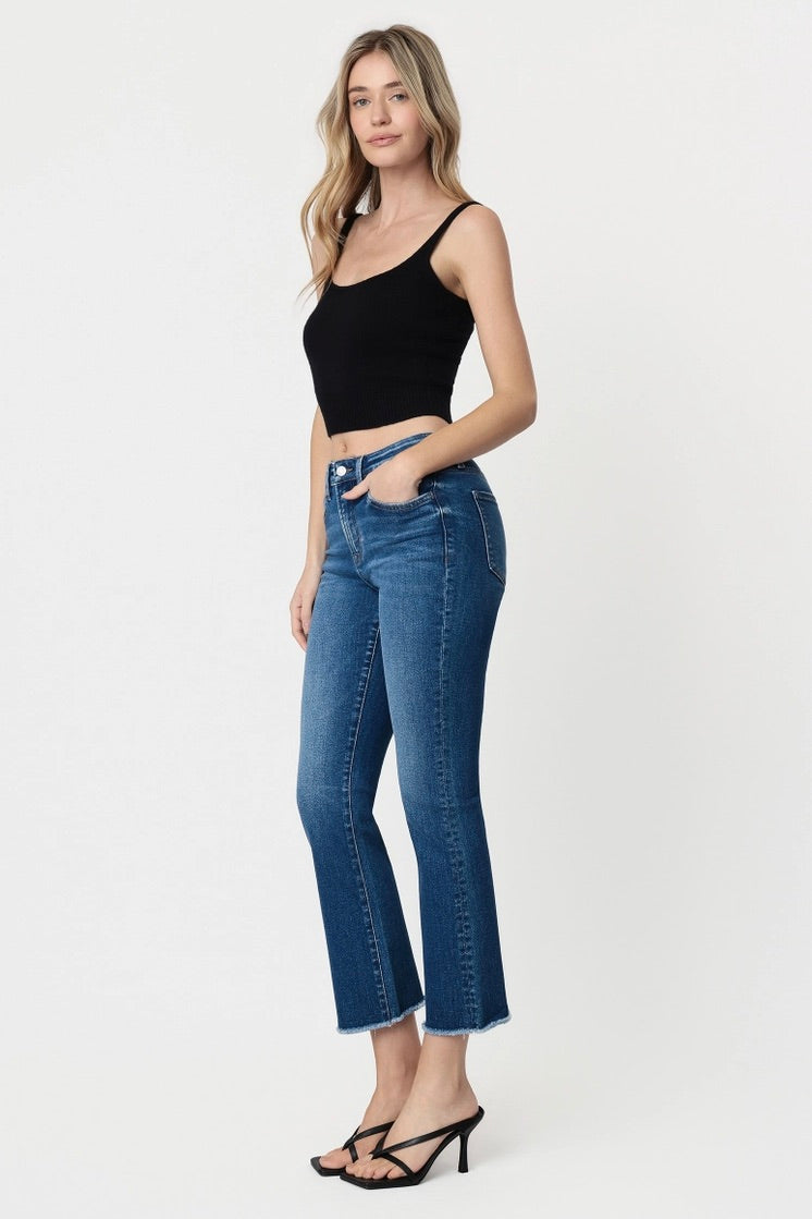 High Rise Raw Hem Kick Flare Jeans LV2278