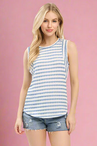 Textured Stripe Tank - Light Blue
