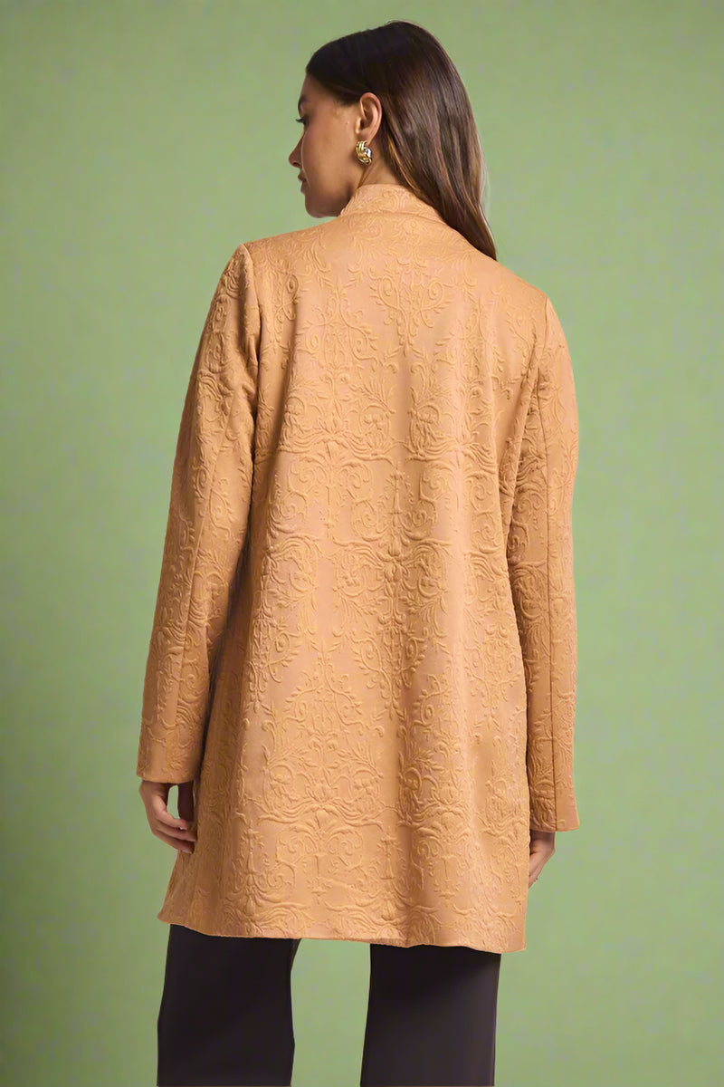 Amara Jacquard Midi Coat - Caramel