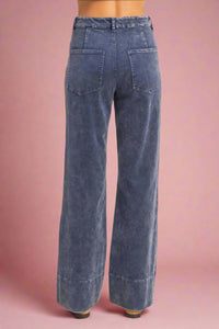 Mineral Washed Flare Pants - Blue