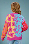 Abstract Multi Print Open Cardigan - Rose