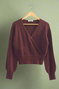Surplice V Neck Sweater - Wine