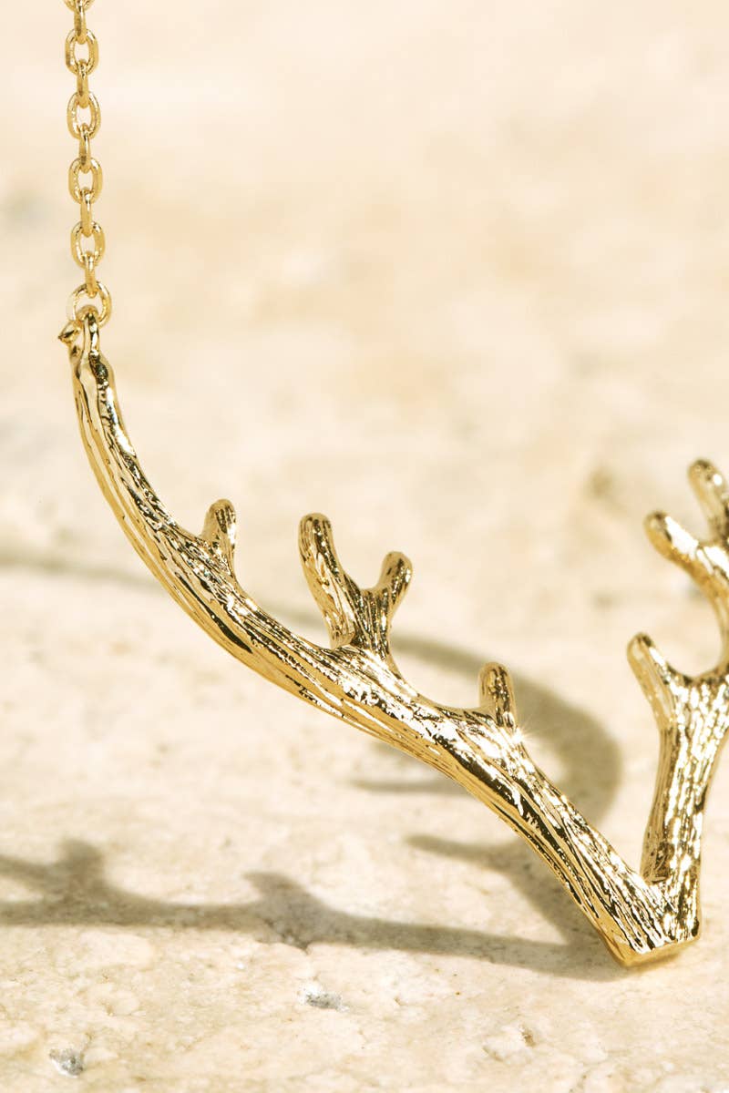 Textured Metal Antler Short Necklace - Gold