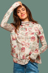 Hoodie Long Sleeve Floral Top - Marsala
