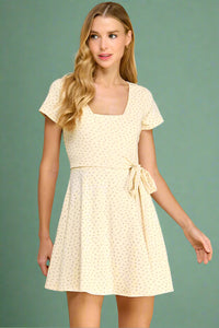 Ditsy Floral Print Faux Wrap Dress - Cream
