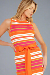 Ribbed Knit Sweater Dress - Orange
