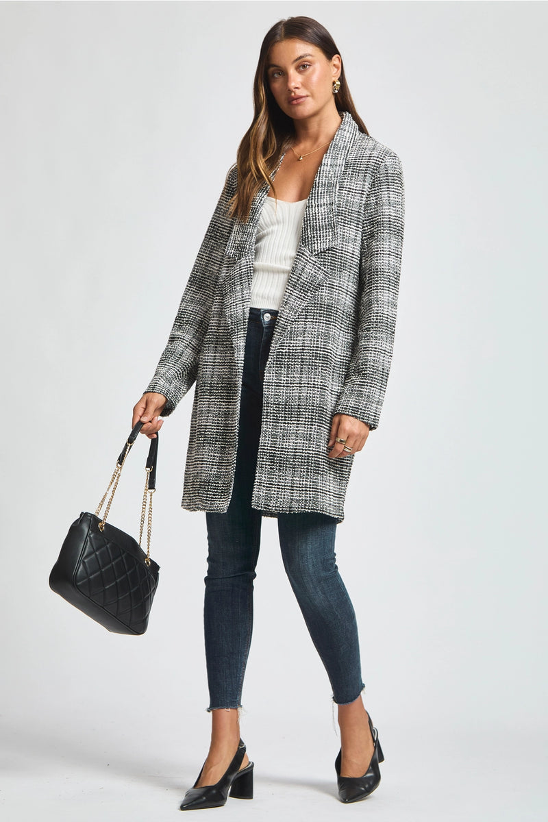 Open Front Midi Blazer - Black