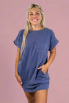 Unwind In Style T Shirt Dress - Dusty Indigo