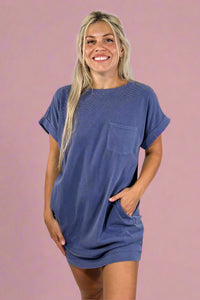 Unwind In Style T Shirt Dress - Dusty Indigo