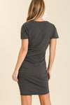 Button Detail Dress Ruched Side - Grey