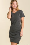 Button Detail Dress Ruched Side - Grey