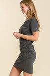 Button Detail Dress Ruched Side - Grey