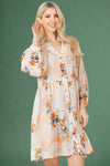 Floral Print Button Down Dress - Beige